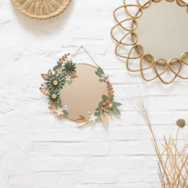 miroir tifanny - rond cuivré 23 cm - lilwenn - cuivre -origami cactus couronne, suspension murale, bijou de mur